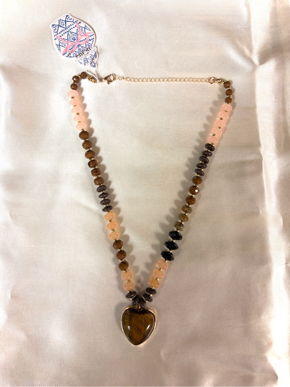 Rose Pink and Brown Heart Pendant Necklace - Women Jewelry